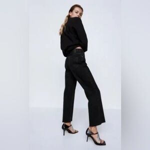 Zara Black Women Straight Wide Leg Jeans